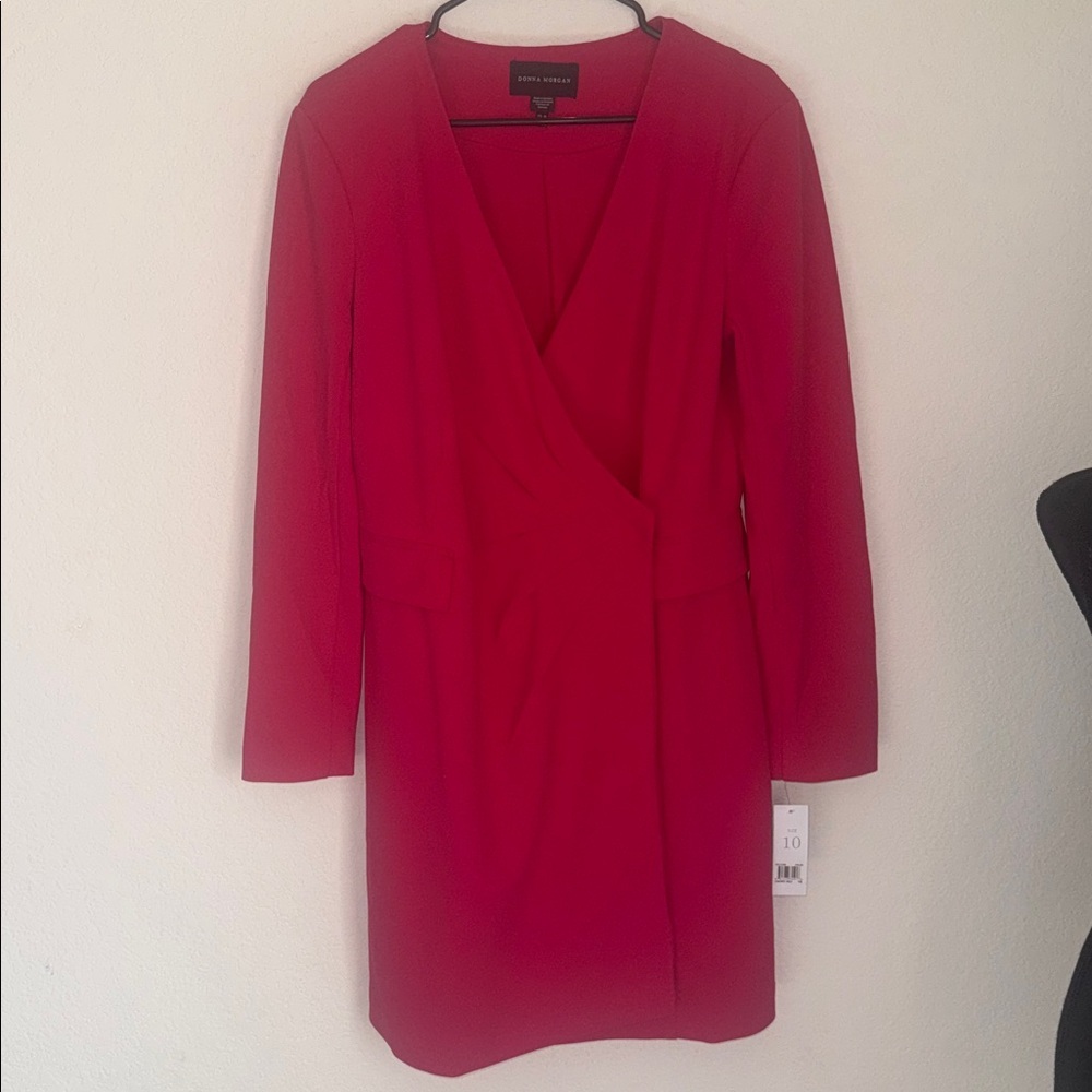 Donna Morgan Cherry Red Wrap Coat Dress Long Sleeve Size 10 NWT